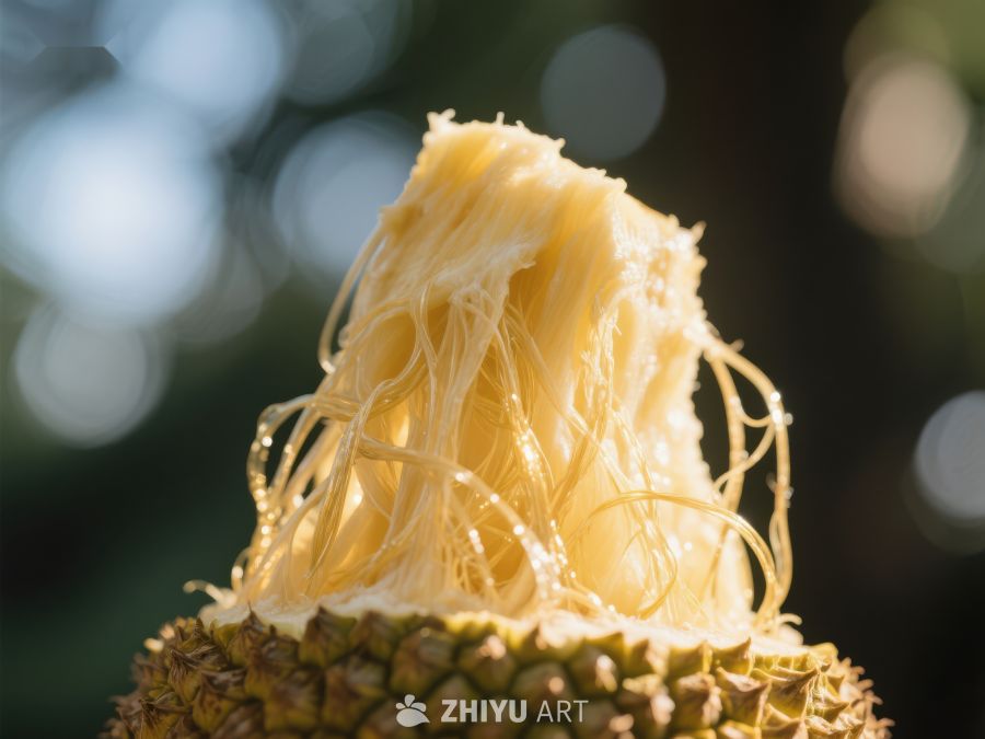 菠萝顶部特写，阳光照射下的纤维细节 53