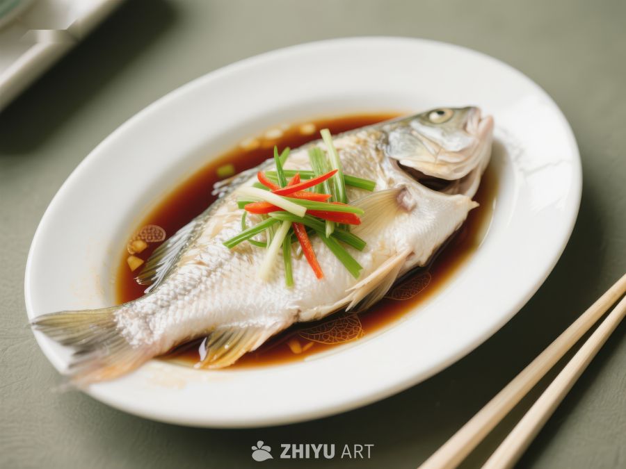 清蒸鱼配葱姜，美味佳肴 744