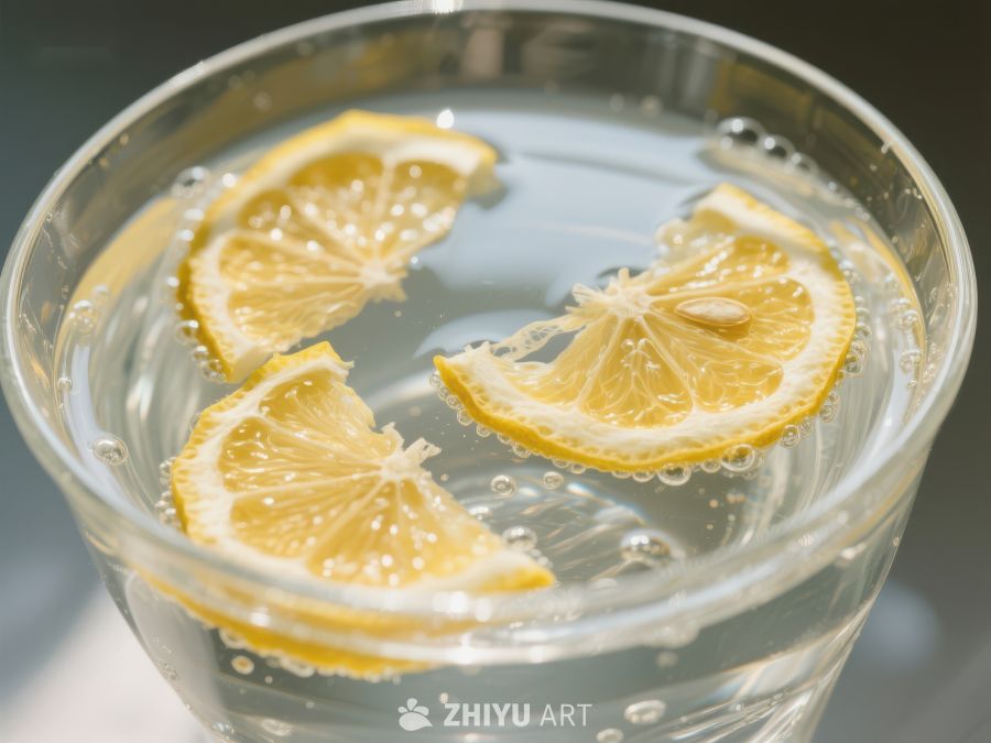柠檬片浸泡在透明液体中 345
