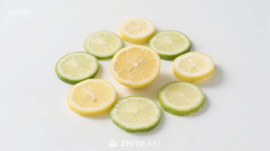 柠檬与青柠切片的清新排列