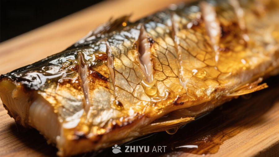 烤鱼特写：金黄焦香，诱人美味