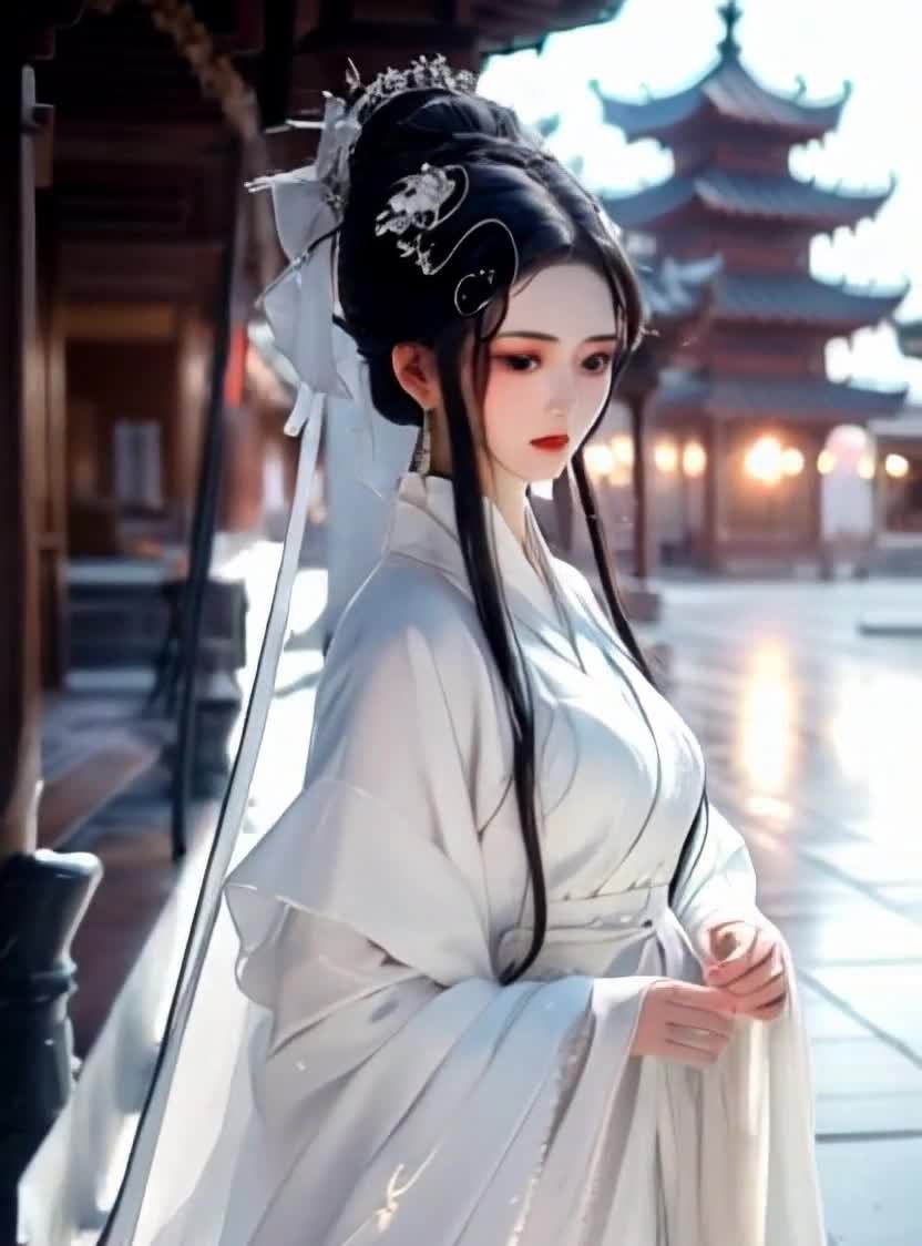 古风美人，着汉服立于古建前，气质典雅。