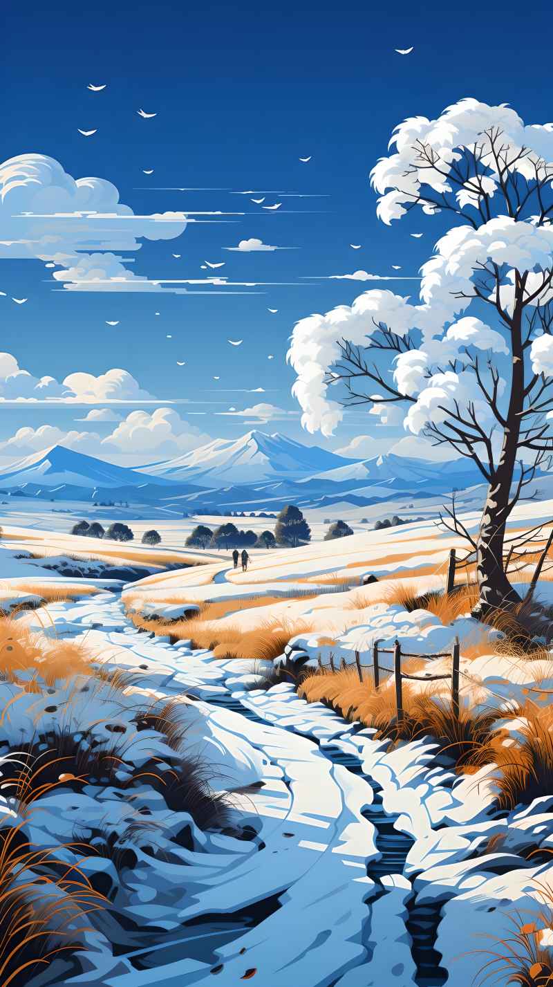 冬季唯美创意背景插画图 59