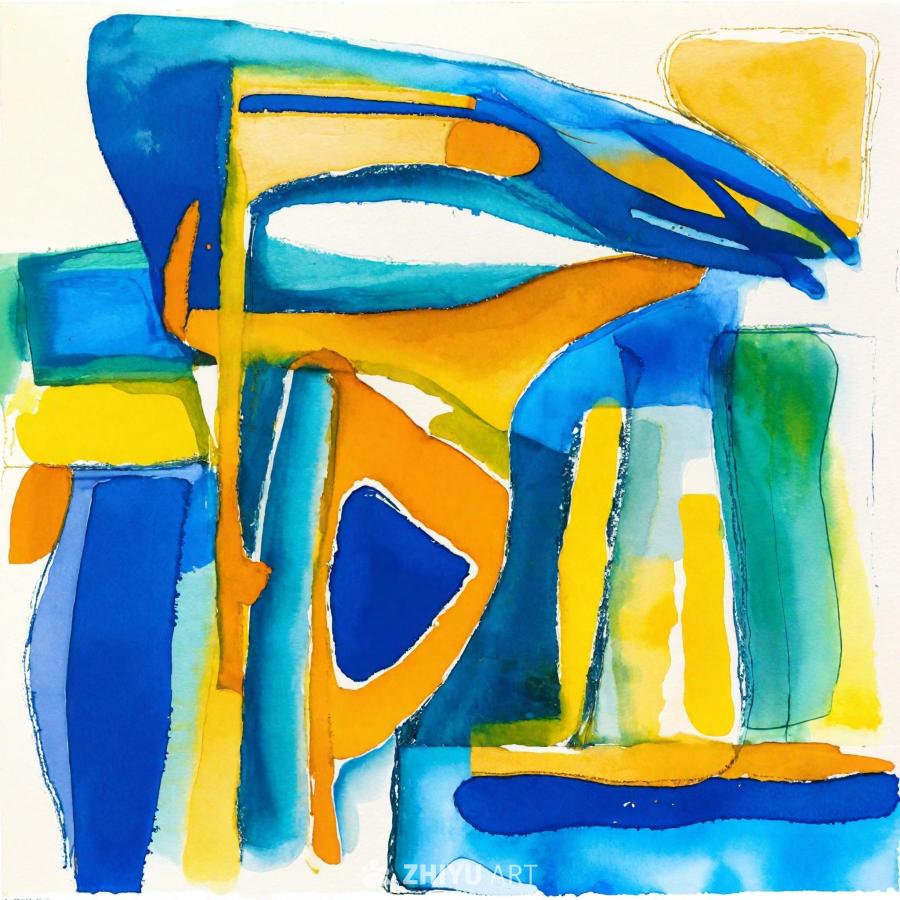 一张纸上 vibrant 的抽象水彩画，2017年