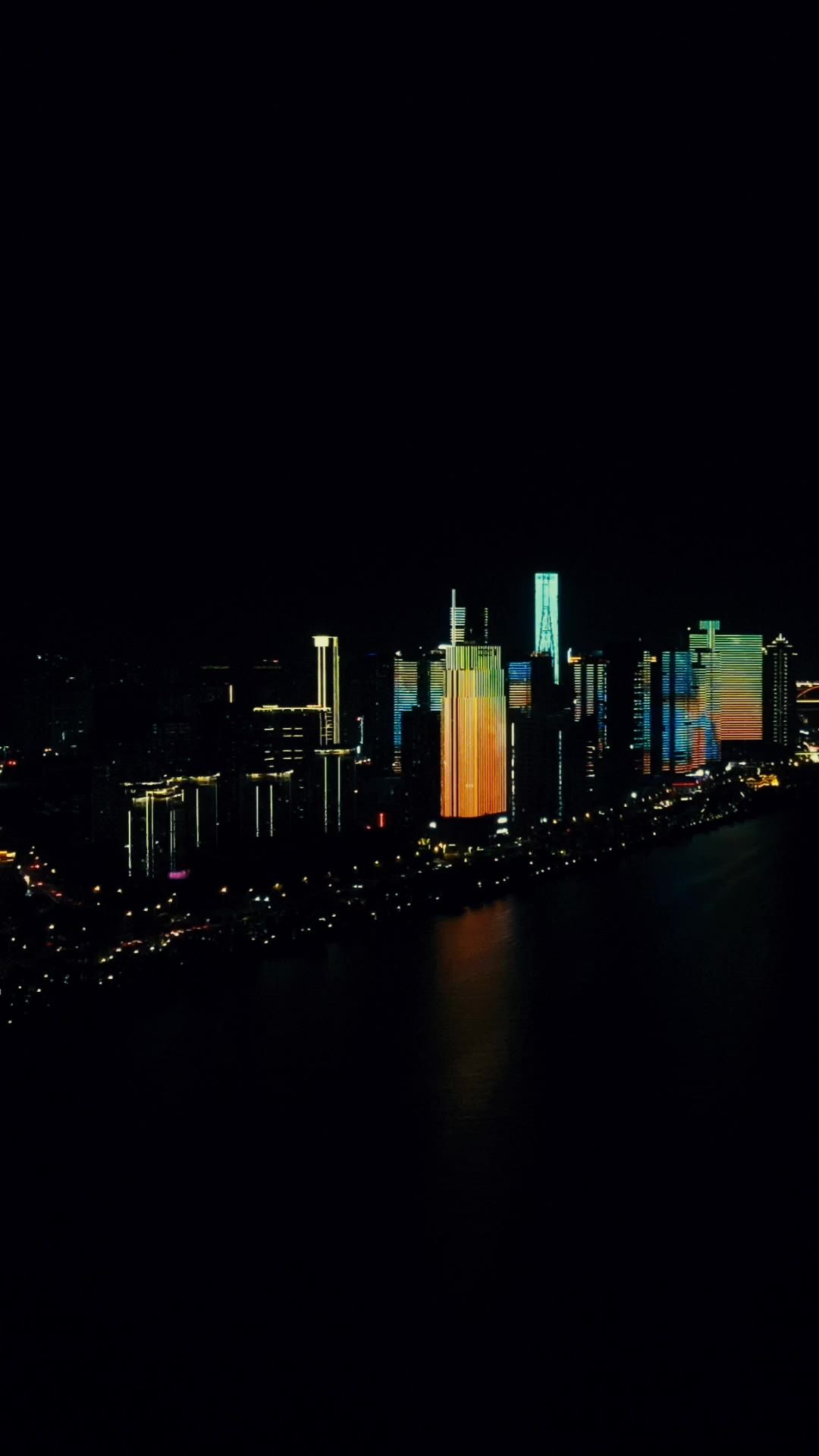城市航拍湖南长沙城市夜景灯光竖屏