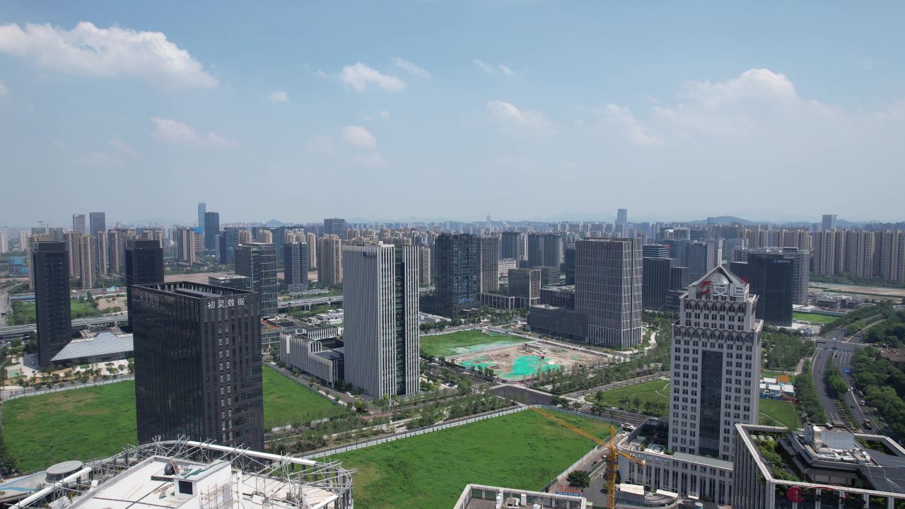 浙江杭州滨江区高楼商务建筑航拍 