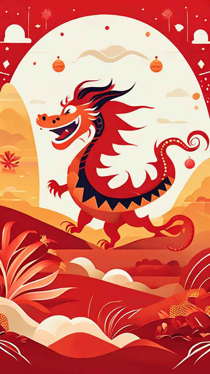春节舞龙舞狮插画背景 21
