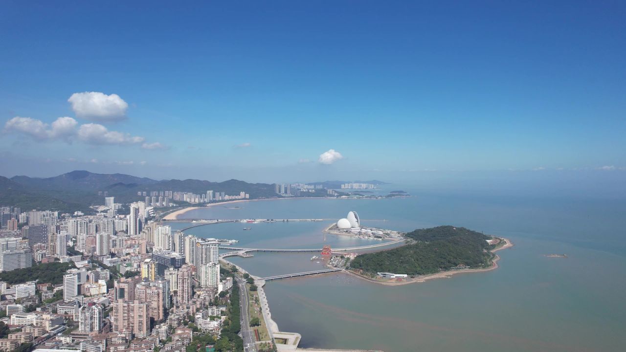 广东珠海城市风光地标建筑航拍 