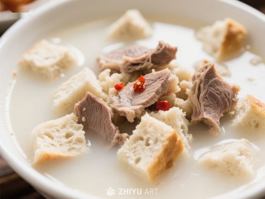 浓郁肉汤配面包块 771