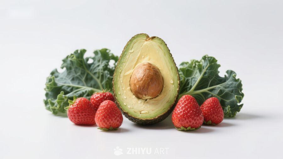 牛油果草莓与羽衣甘蓝组合