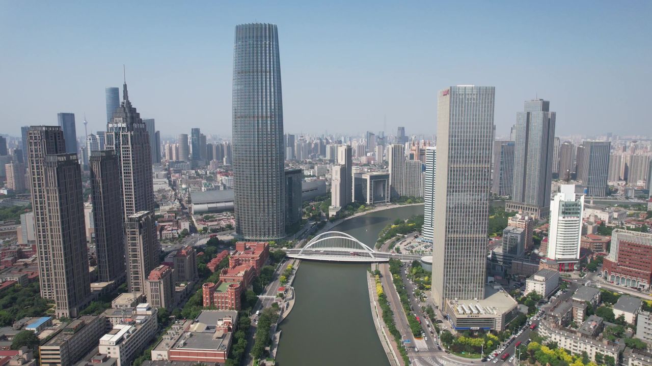 天津海河CBD高楼建筑航拍  