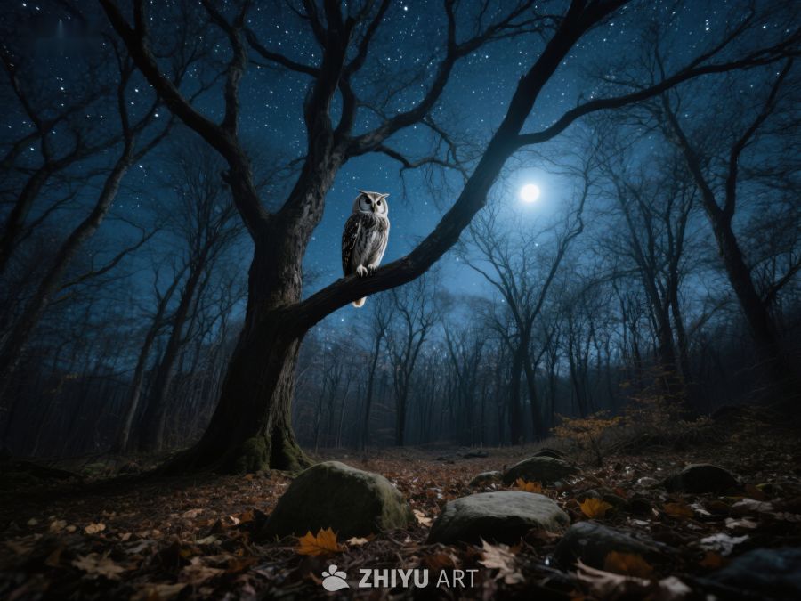 夜林中的猫头鹰 456