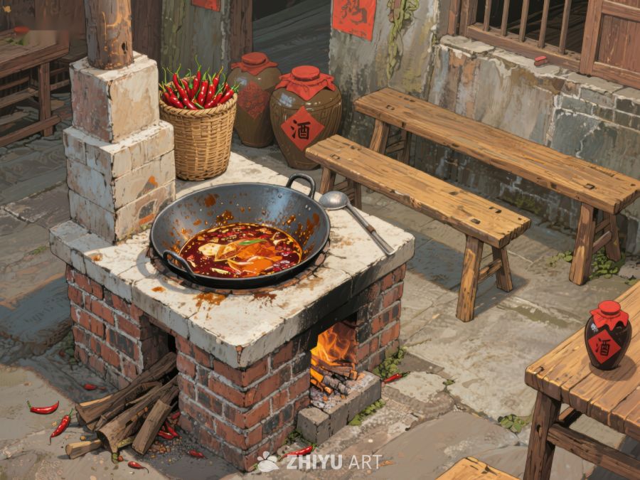户外砖砌灶台烹饪美食 166