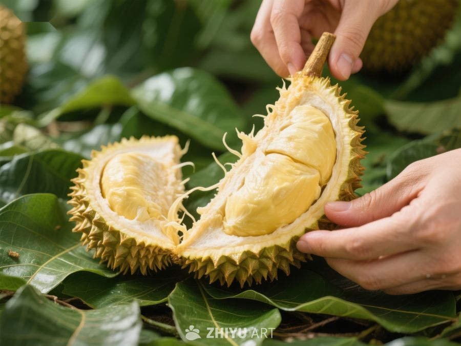 手剥新鲜菠萝蜜，展示金黄色果肉 484