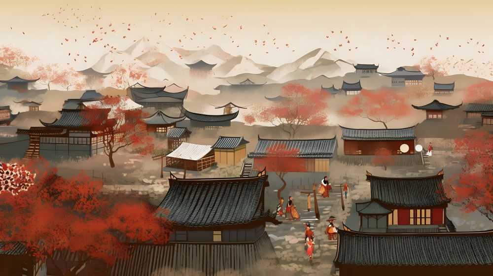 乡村插画阳光风景