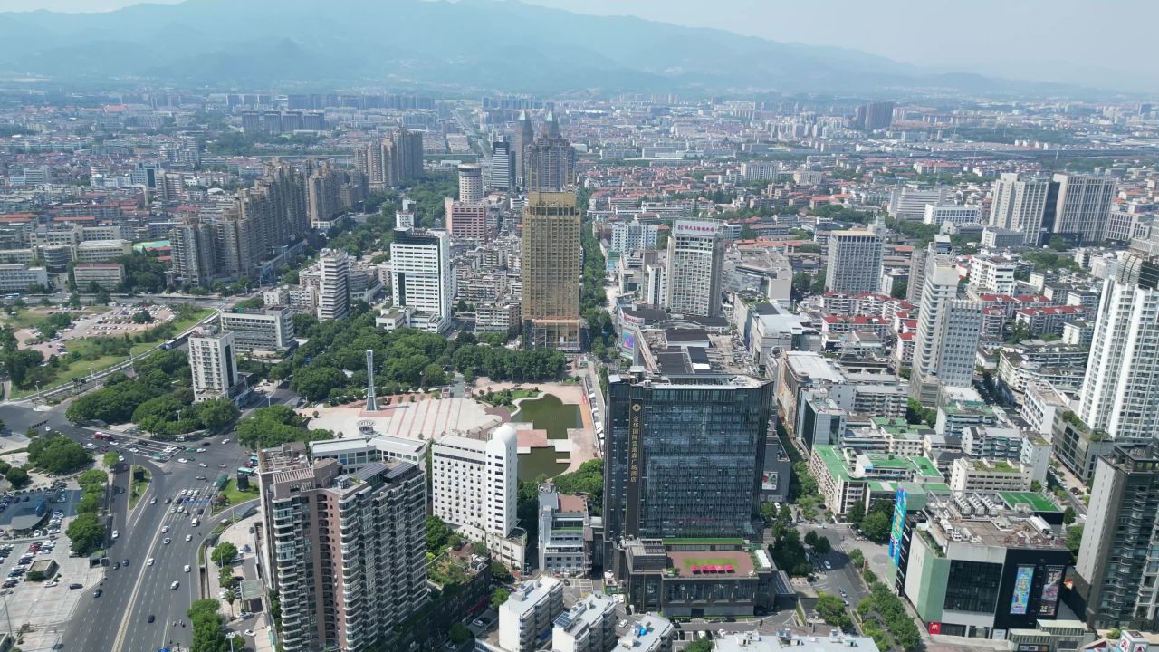 航拍金华江北商圈金华建设