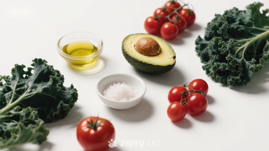 新鲜蔬果与调味料摆拍