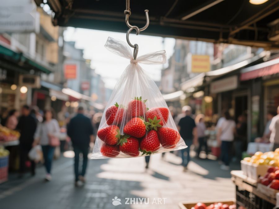 市场悬挂的草莓袋 512