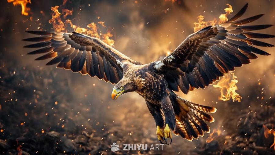 一只大型猛禽，疑似老鹰，展开翅膀在空中翱翔。 鸟的