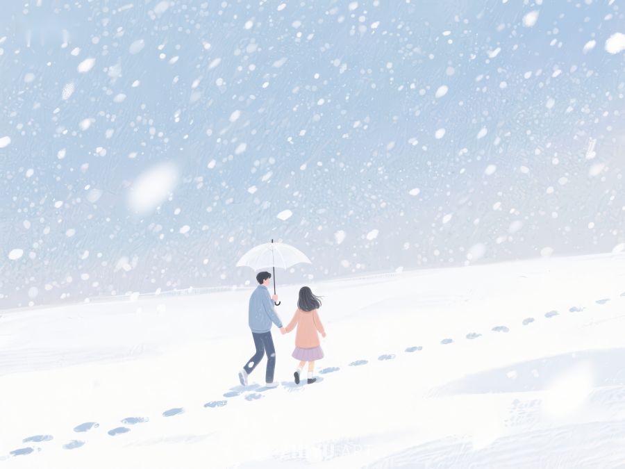 雪中漫步的两人 930