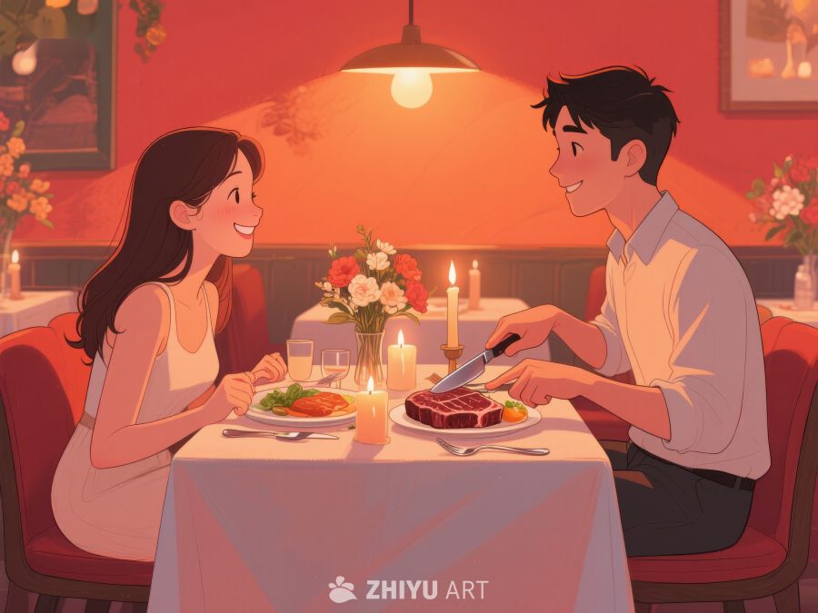 情侣在浪漫餐厅享用晚餐 558