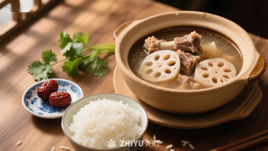 莲藕排骨汤配米饭