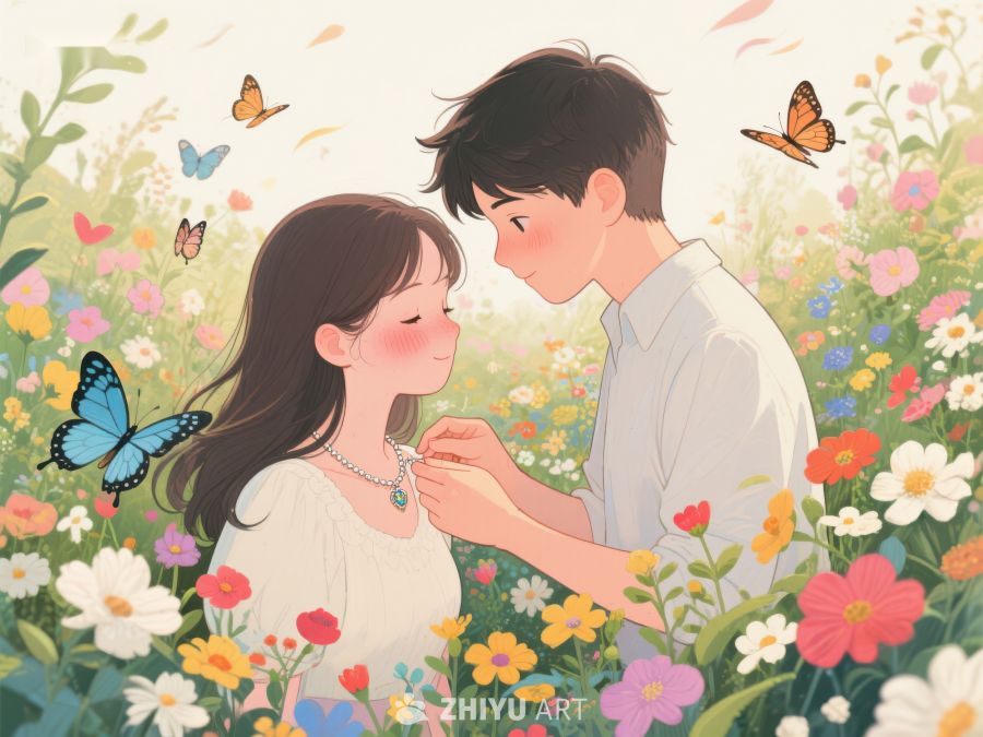花丛中情侣温馨互动 329