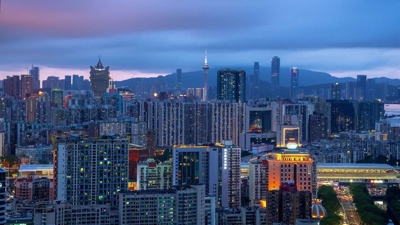 澳门珠海高楼俯瞰延时拍摄画面