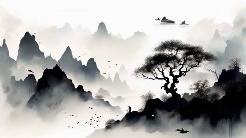 古风山水画唯美背景图 37