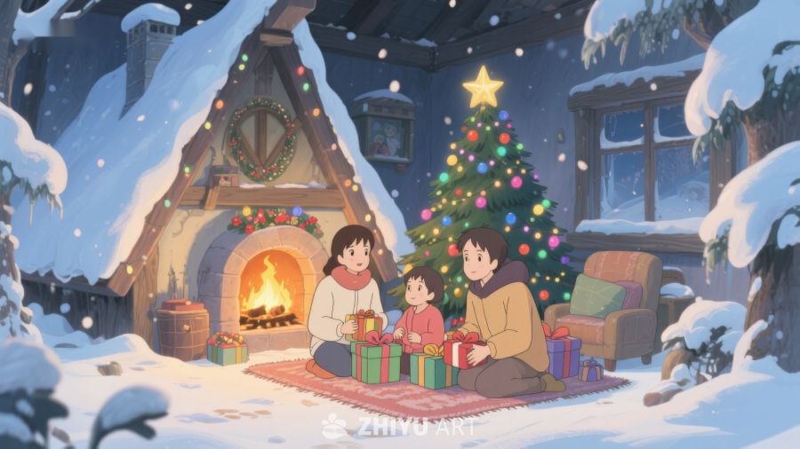 雪夜温馨圣诞家庭 382