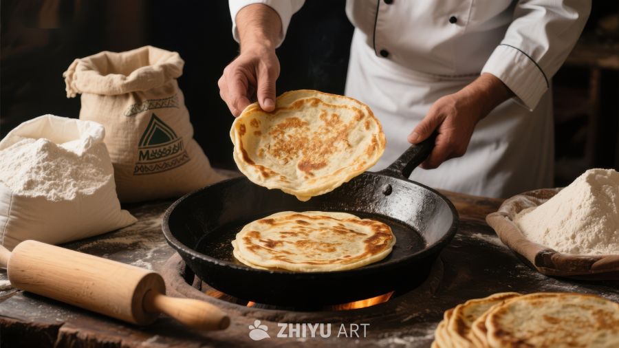 厨师制作煎饼的场景