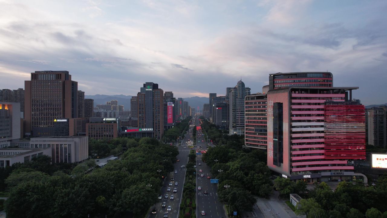 福建龙岩城市夜景灯光航拍
