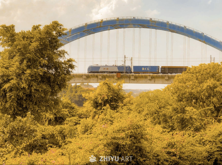 拱桥上的货运列车