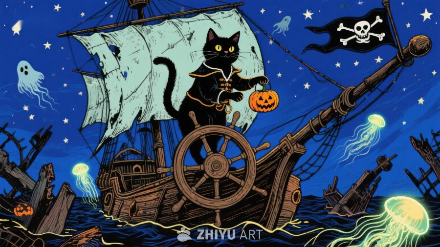 黑猫海盗船夜航奇幻场景