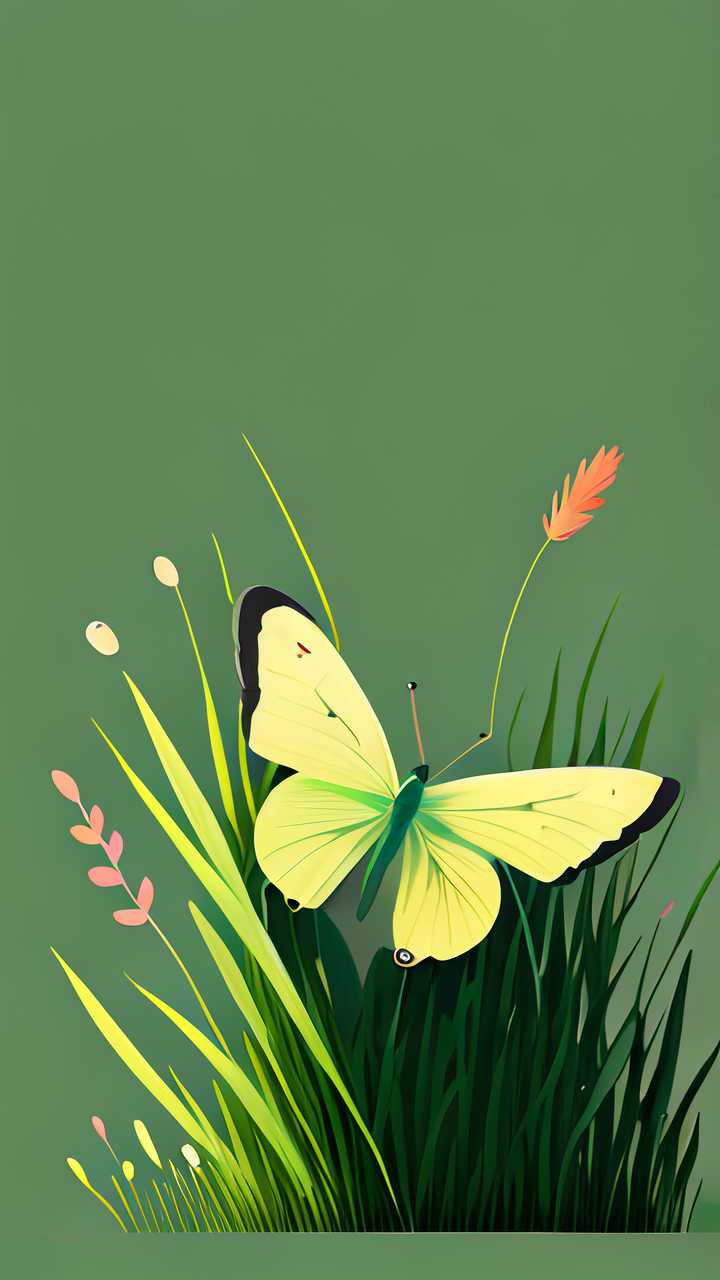 彩色蝴蝶小草插画