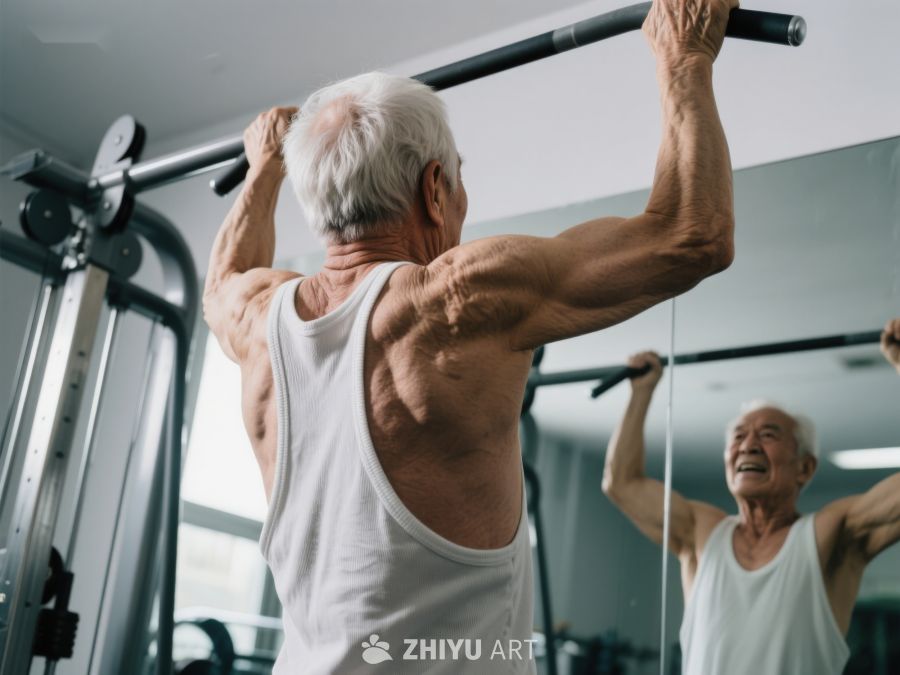 老年男性健身房进行引体向上锻炼 203