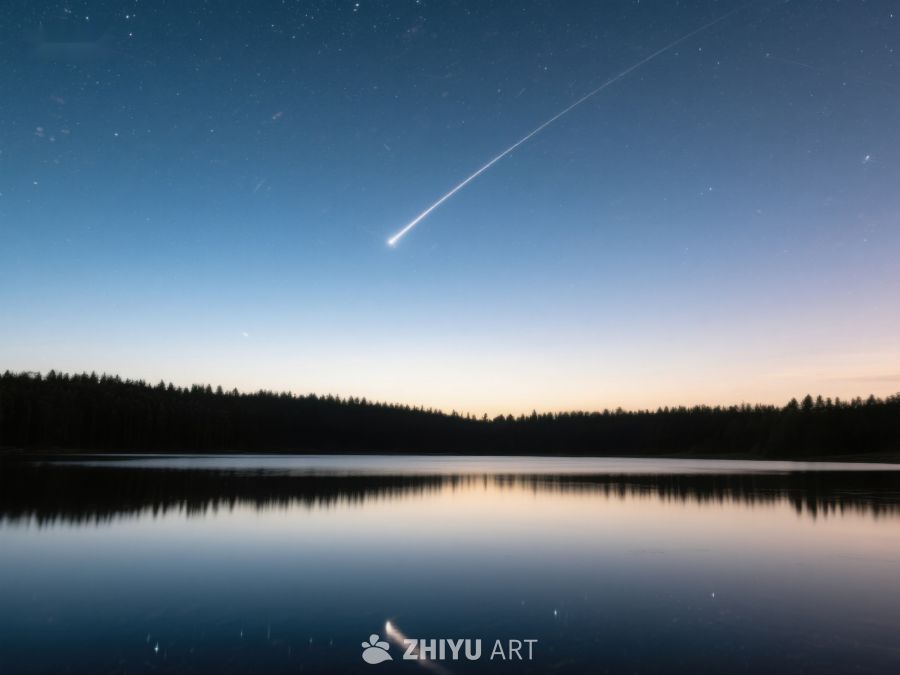 夜空流星划过湖面倒影 266