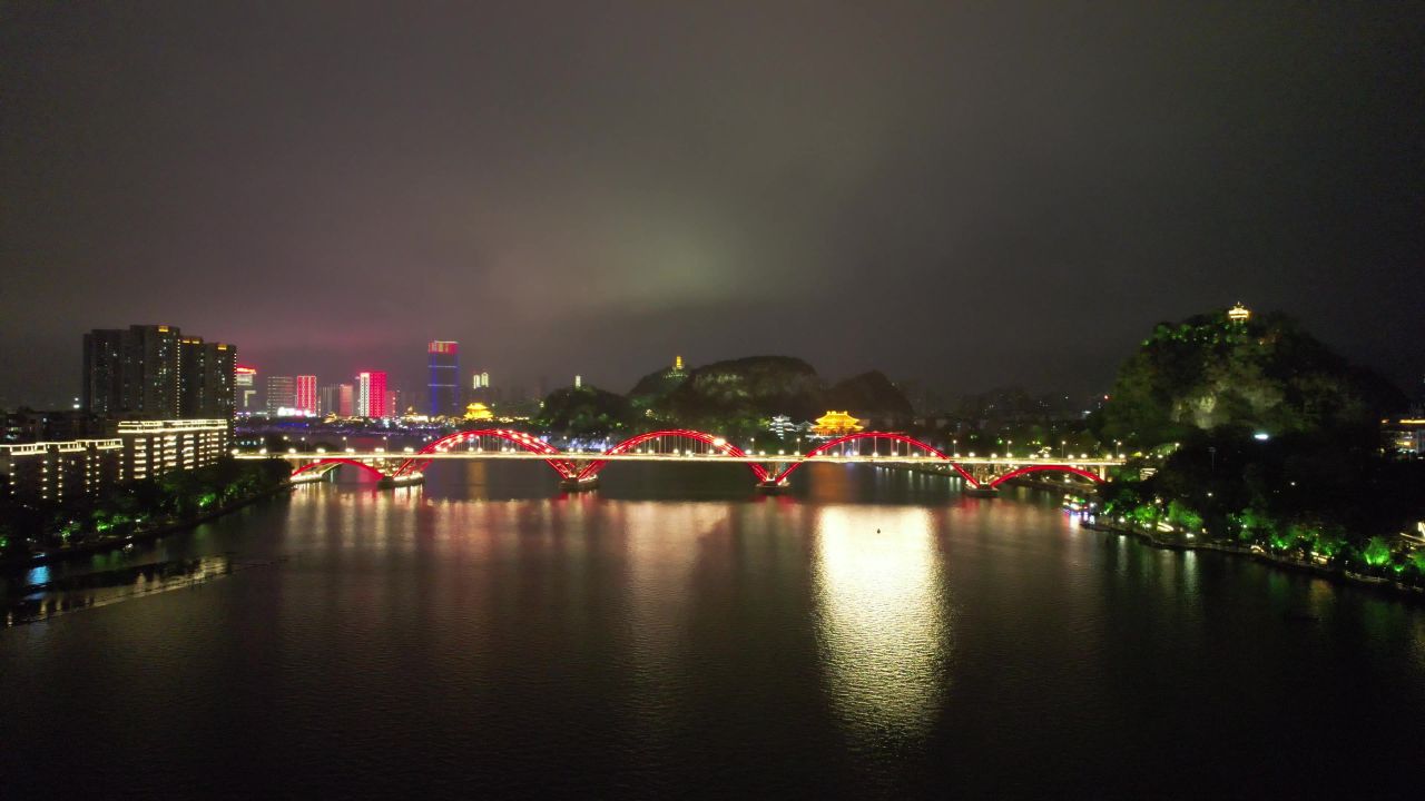 广西柳州柳江夜景文惠桥夜景灯光