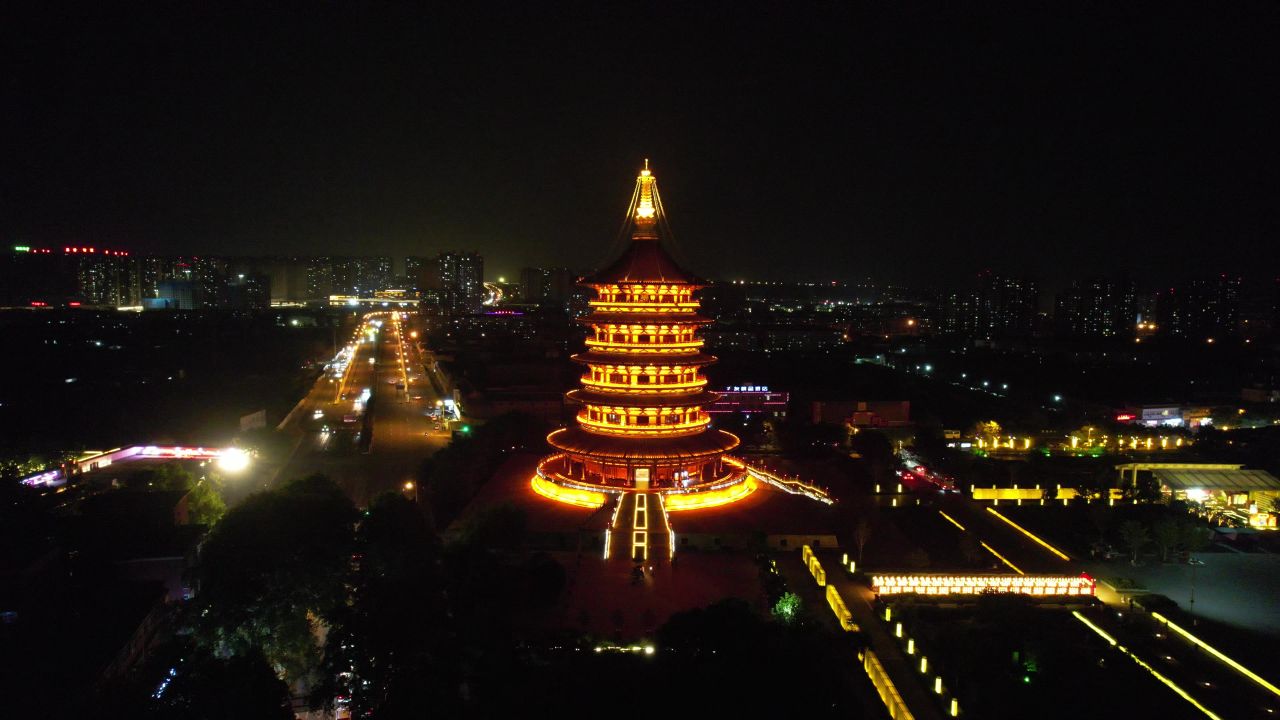 河南洛阳城市夜景航拍