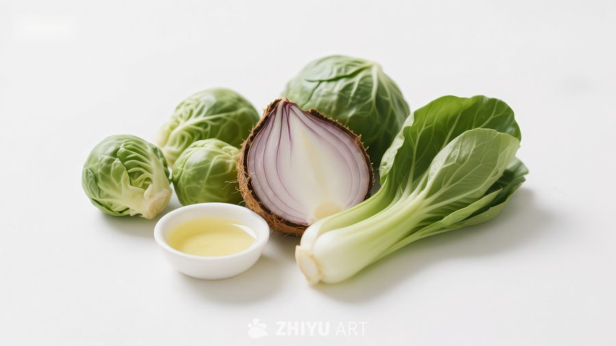 新鲜蔬菜与调味油摆拍