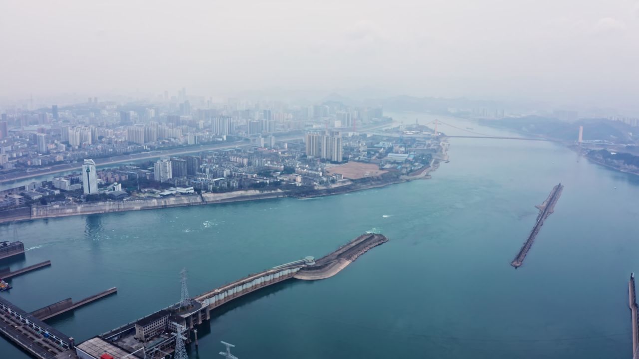 湖北宜昌长江三峡葛洲坝航拍视频