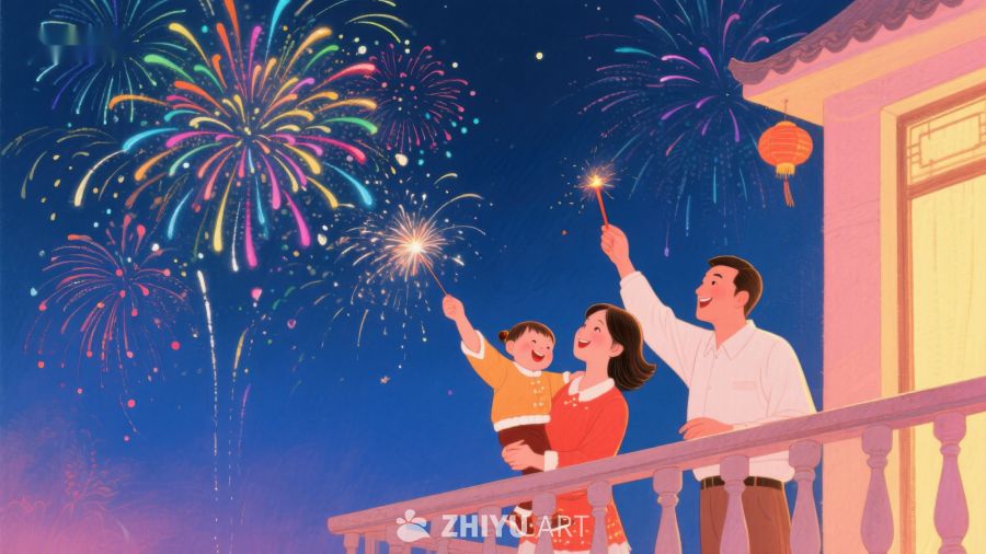 家人共赏夜空烟花 430