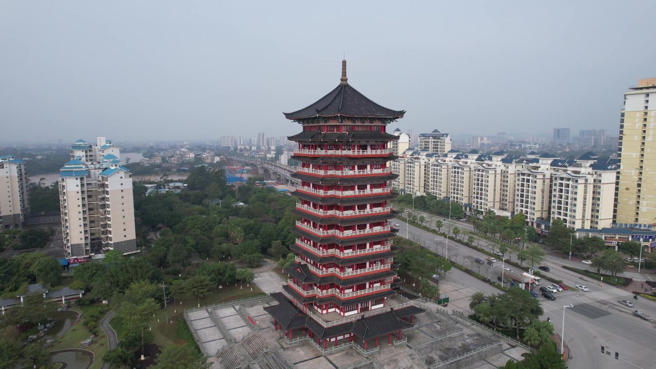 广西钦州和谐塔地标建筑航拍
