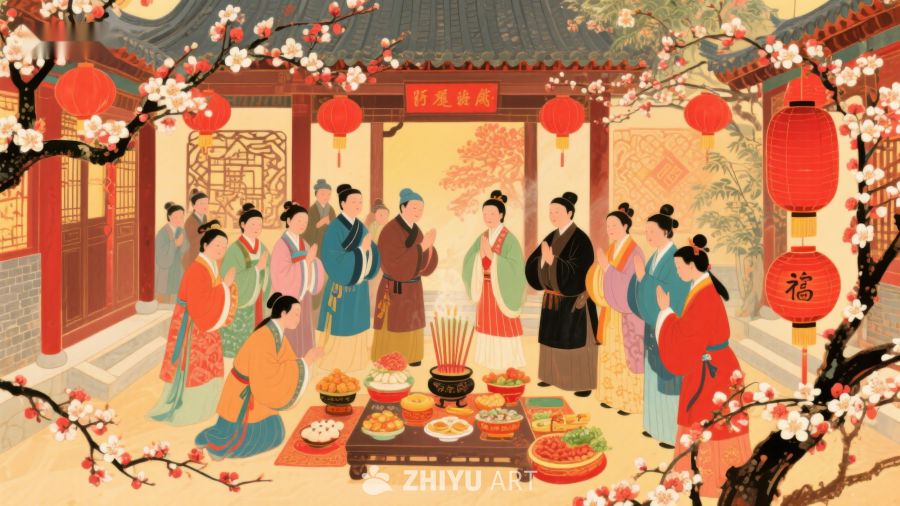 古代庭院春节欢聚场景 222