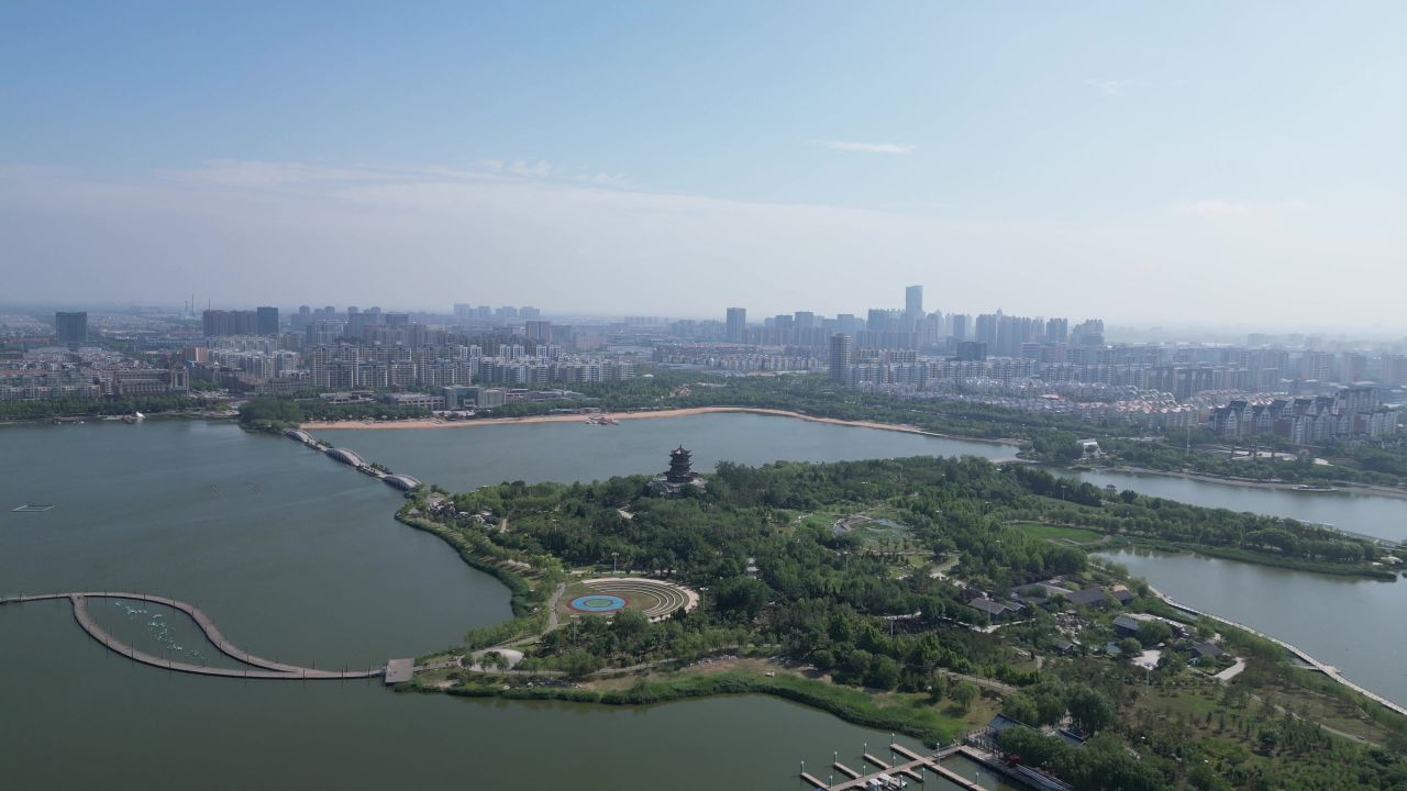 航拍山东东营城市建设东营风光