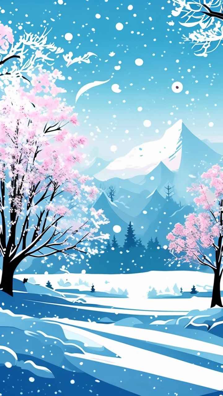 雪景唯美插画小屋 7