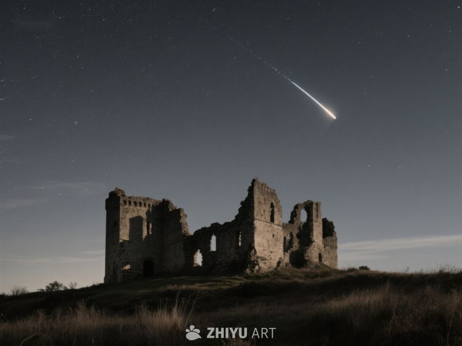 夜空流星划过古堡遗迹 263