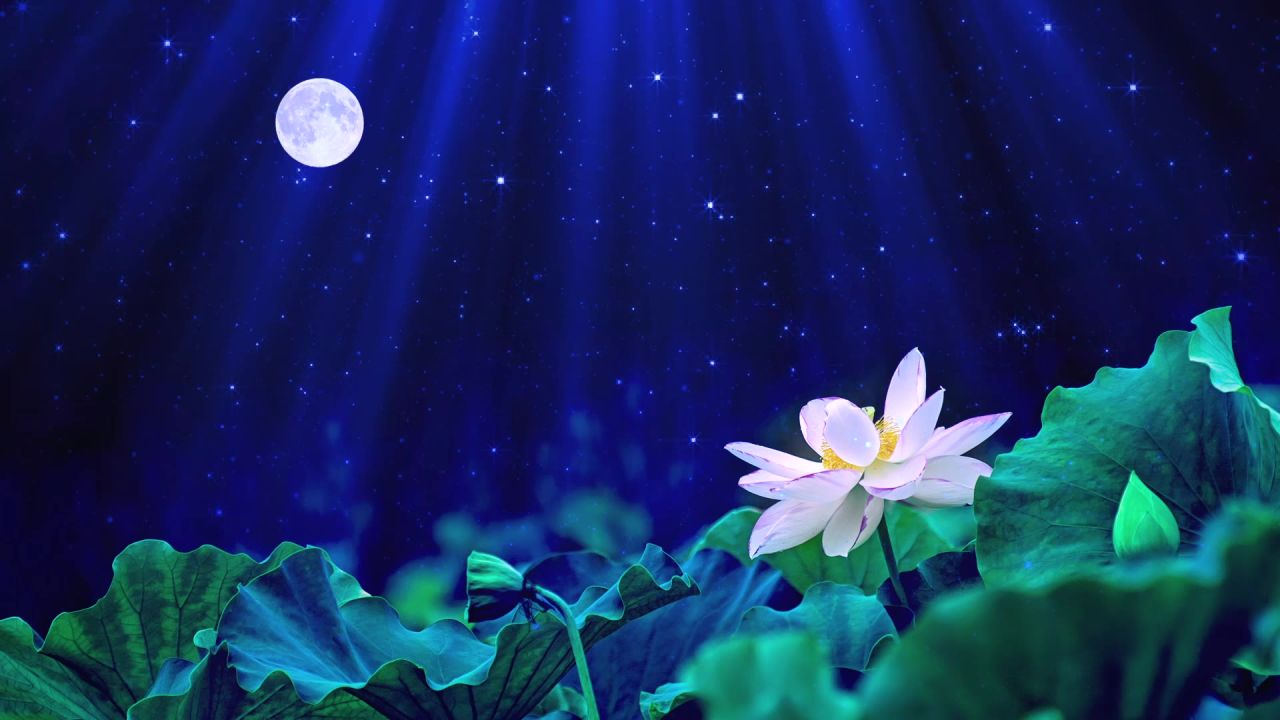 唯美大海上升月亮白月光蓝色夜空圆月明月大屏幕舞台LED视频  167