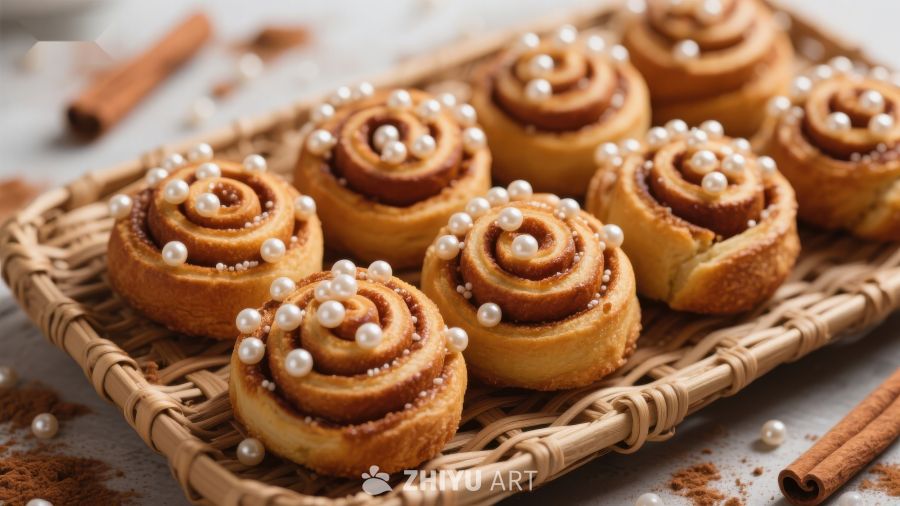 香甜肉桂卷配珍珠糖装饰