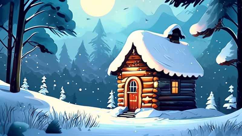 雪景唯美插画小屋 54